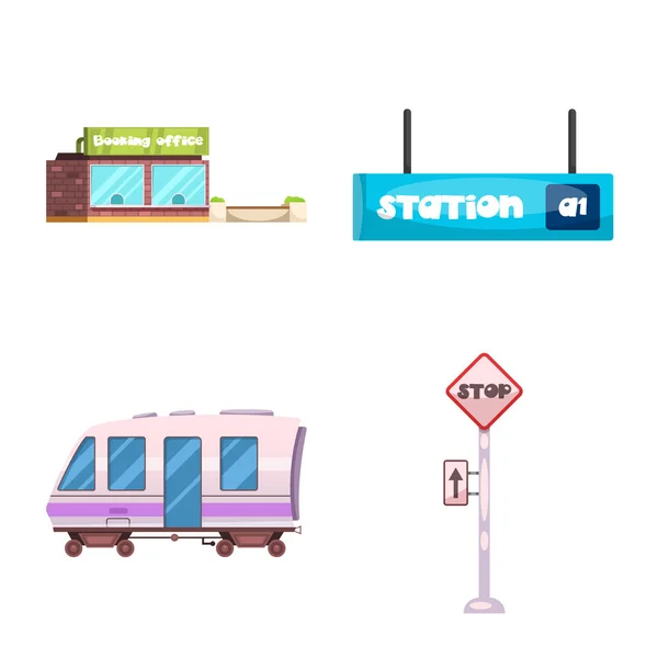 Ilustración vectorial del signo de tren y estación. Colección de tren y ticket vector icono para stock . — Archivo Imágenes Vectoriales