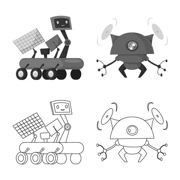 로봇 및 공장 로그인의 벡터 그림입니다. 웹에 대 한 로봇 및 공간 주식 기호 모음. — 스톡 벡터