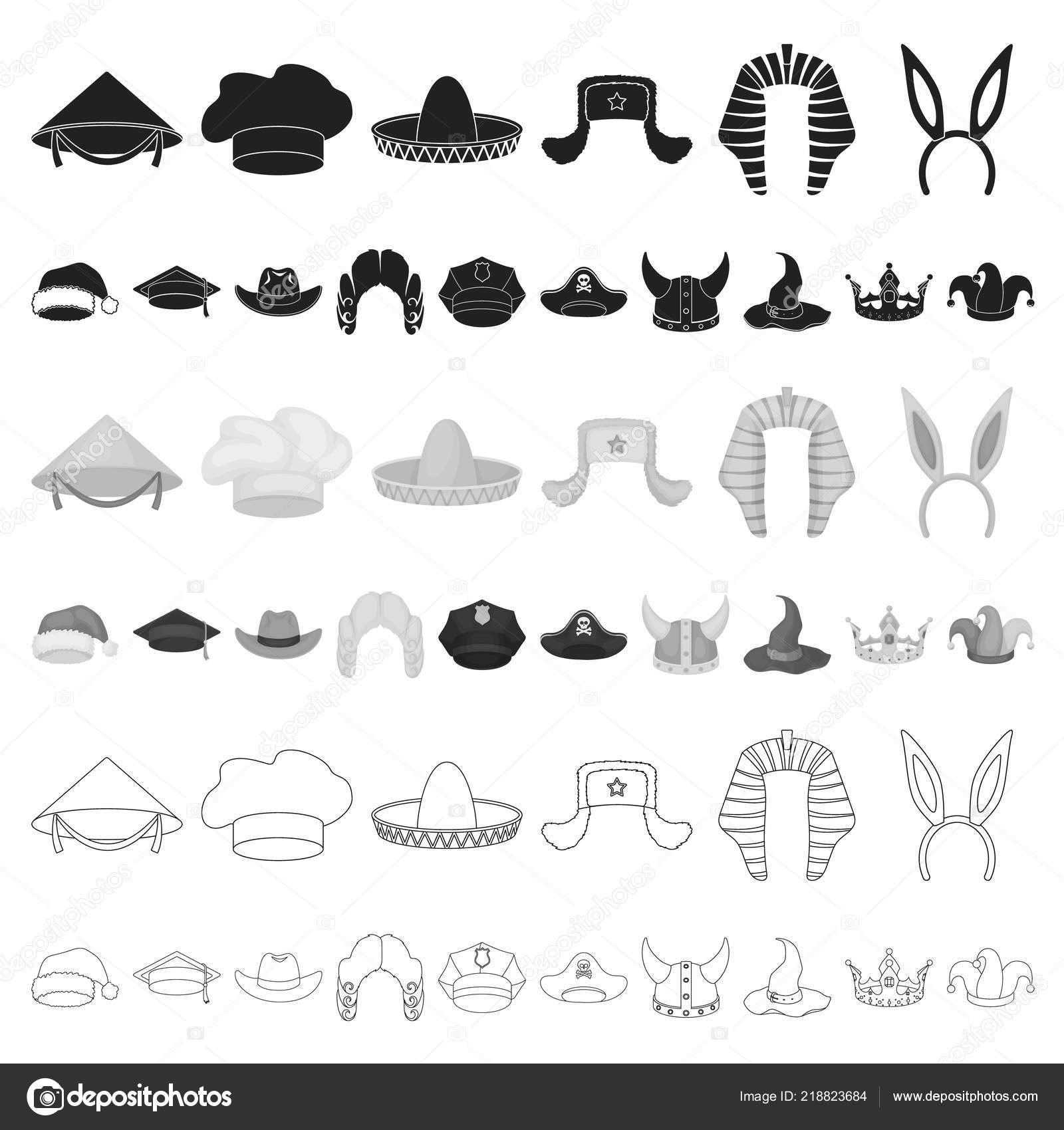 Different kinds of hats cartoon icons in set collection for design.Headdress vector symbol stock