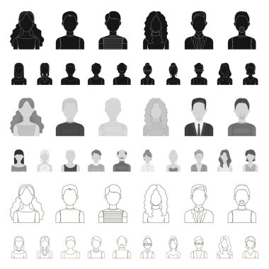 Set koleksiyonu tasarım için avatar ve yüz karikatür simgeler. Bir kişi s görünüm vektör simge stok web çizim.