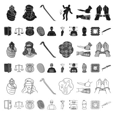 Suç ve ceza set koleksiyonu tasarım için simgeleri karikatür. Suç vektör simge stok web çizim.