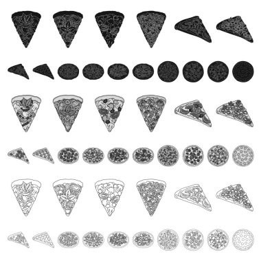 Set koleksiyonu tasarım için farklı pizza karikatür simgeler. Pizza yemek vektör simge stok web çizim.
