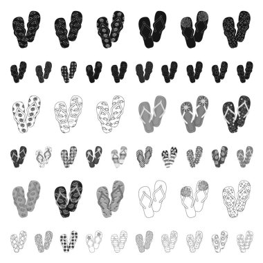 Parmak arası terlik set koleksiyonu tasarım için simgeleri karikatür. Beach ayakkabı sembol stok web illüstrasyon vektör.