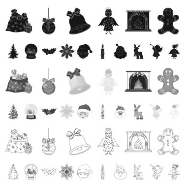 Noel öznitelikleri ve aksesuarlar set koleksiyonu tasarım için simgeleri karikatür. Neşeli Noel vektör simge stok web çizim.