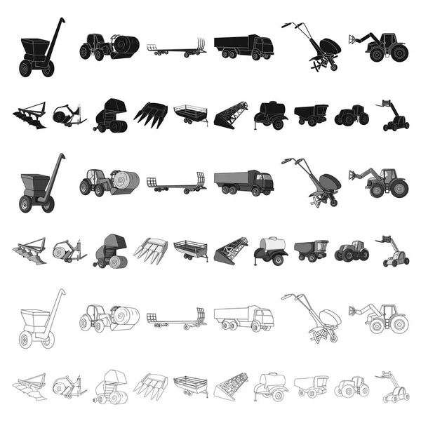 Ícones de desenhos animados de máquinas agrícolas na coleção de conjuntos para design. Equipamento e dispositivo símbolo vetorial ilustração web estoque . —  Vetores de Stock