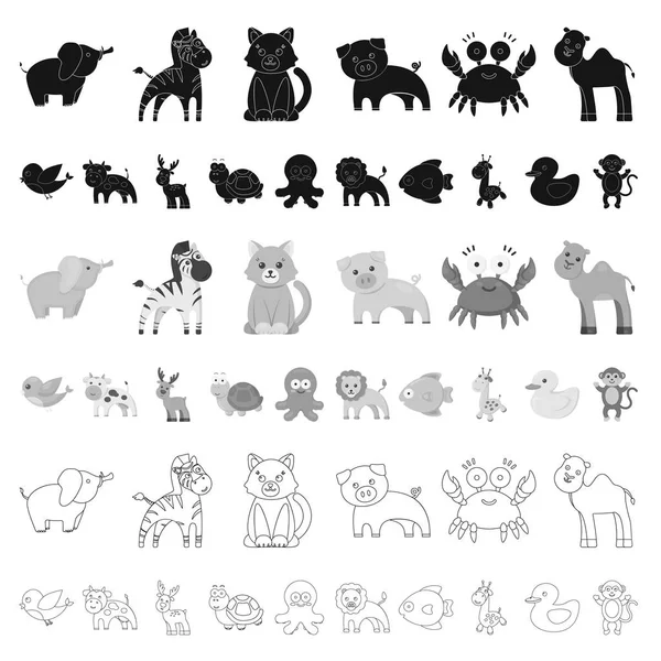 Iconos de animales de dibujos animados poco realistas en la colección de conjuntos para el diseño. Animales de juguete vector símbolo stock web ilustración . — Vector de stock