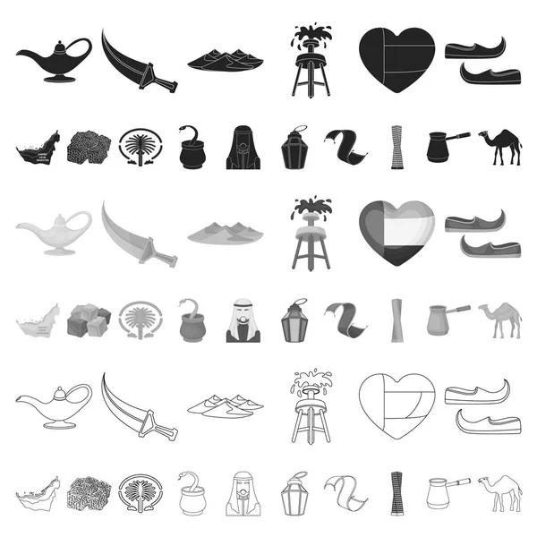 Ülke Birleşik Arap Emirlikleri karikatür set koleksiyonu tasarım için simgeler. Turizm ve cazibe simge stok web illüstrasyon vektör.