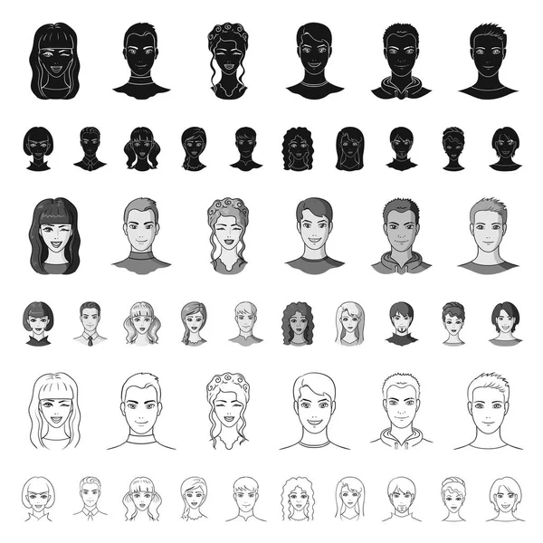 Avatar i twarz kreskówka ikony w kolekcja zestaw do projektowania. Osoba s wygląd wektor symbol akcji web ilustracja. — Wektor stockowy