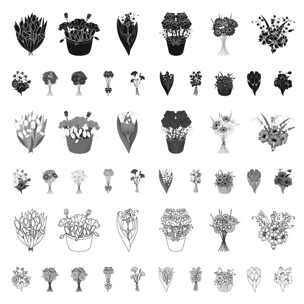 A bouquet of fresh flowers cartoon icons in set collection for design. Various bouquets vector symbol stock web illustration. — Stock Vector