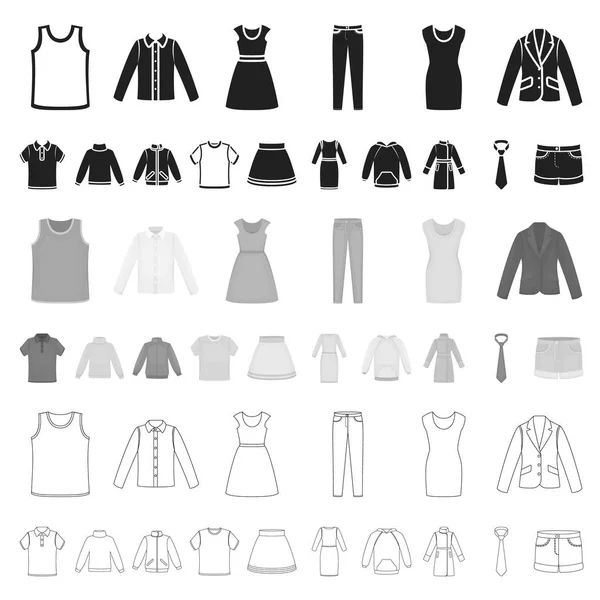 Diferentes tipos de ícones de desenhos animados de roupas na coleção de conjuntos para design. Roupas e estilo vetor símbolo web ilustração . — Vetor de Stock