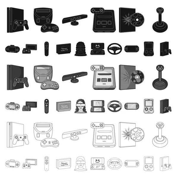 Console de jogos e ícones de desenhos animados de realidade virtual na coleção de conjuntos para design.Game Gadgets vector symbol stock web illustration . — Vetor de Stock