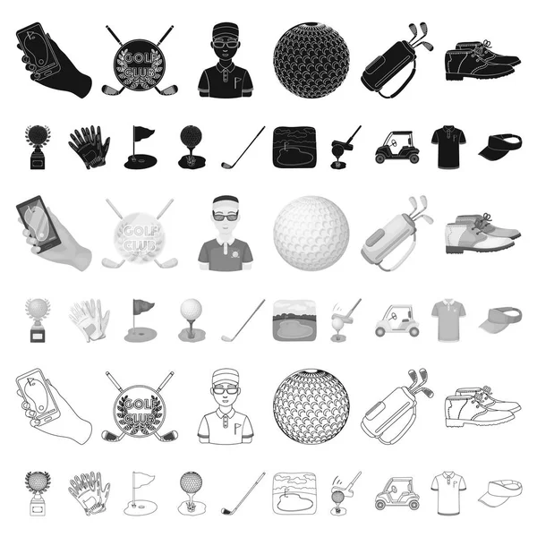 Golf und Attribute Cartoon-Symbole in Set-Sammlung für design.golf club und Ausrüstung Vektor-Symbol Stock Web-Illustration. — Stockvektor