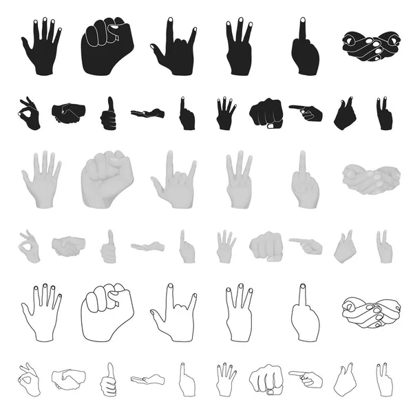 Hand gebaar cartoon pictogrammen in set collectie voor design. Palm en vinger symbool voorraad web vectorillustratie. — Stockvector