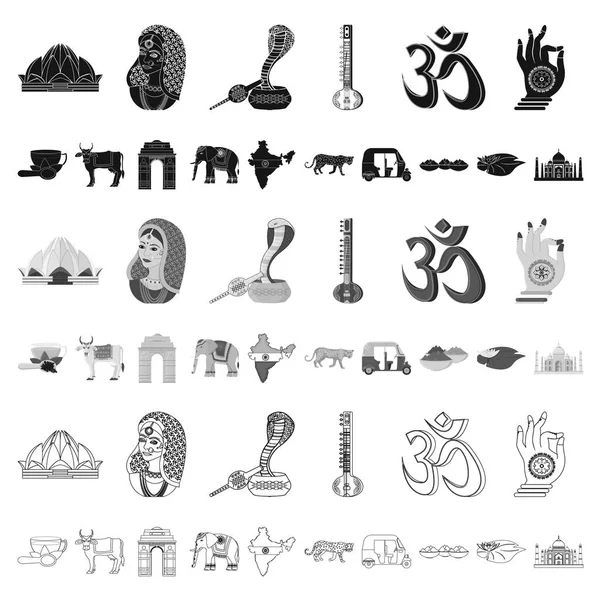 Land indien cartoon icons in set collection für design.india und bahnbrechende vektorsymbol stock web illustration. — Stockvektor