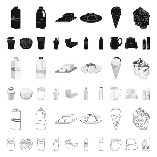 Iconos de dibujos animados de productos lácteos en la colección de conjuntos para design.Milk y vector de alimentos símbolo de stock web ilustración . — Archivo Imágenes Vectoriales