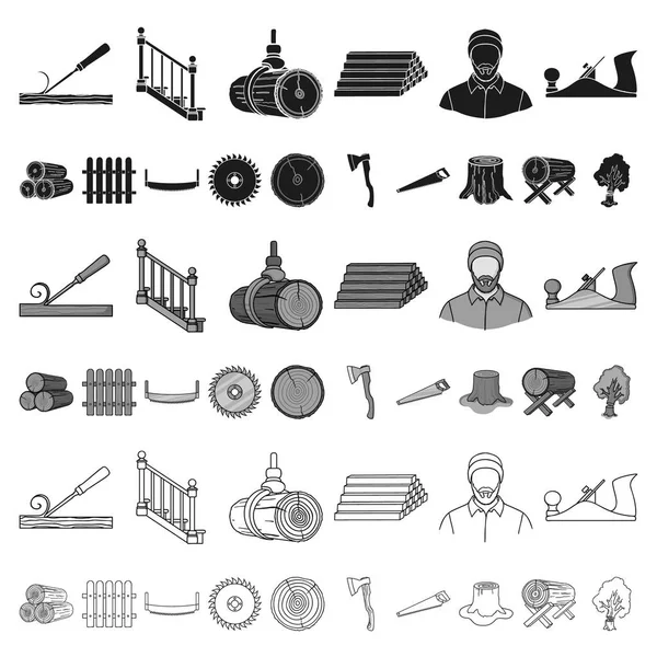 Sawmill and Timber cartoon icons in set collection for design. Hardware and Tools vector symbol stock web illustration. — Stock Vector