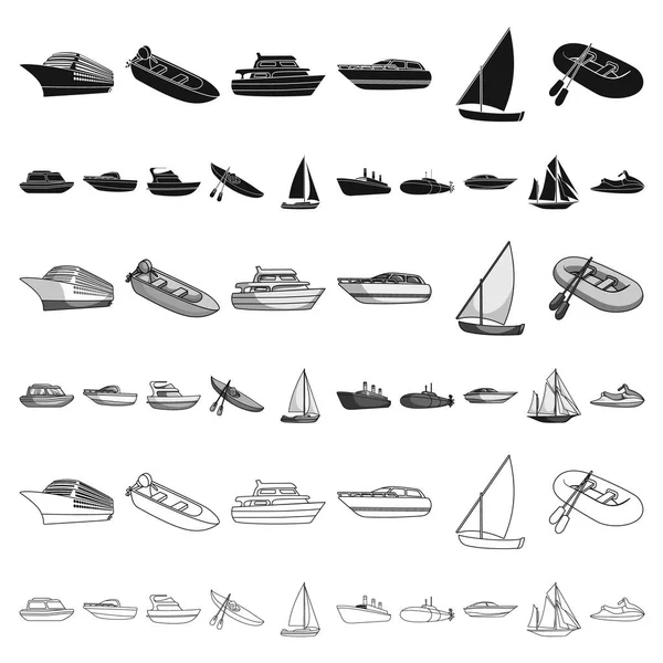 Su ve deniz taşıma karikatür simgeleri set koleksiyonu tasarım için. Tekneler ve gemiler çeşitli sembol stok web illüstrasyon vektör. — Stok Vektör
