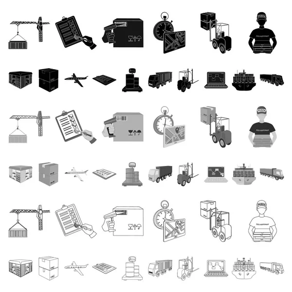 Ícones de desenhos animados de logística e entrega na coleção de conjuntos para design. Transporte e equipamento símbolo vetorial isométrico ilustração web . — Vetor de Stock