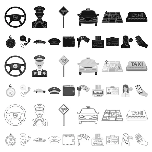 タクシー サービス漫画アイコン デザインのセットのコレクションです。タクシーの運転手と輸送ベクトル シンボル ストック web イラスト. — ストックベクタ
