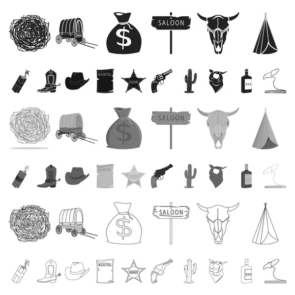 Attributs de l'ouest sauvage icônes de dessin animé dans la collection de jeu pour design.Texas et America vecteur symbole stock web illustration . — Image vectorielle