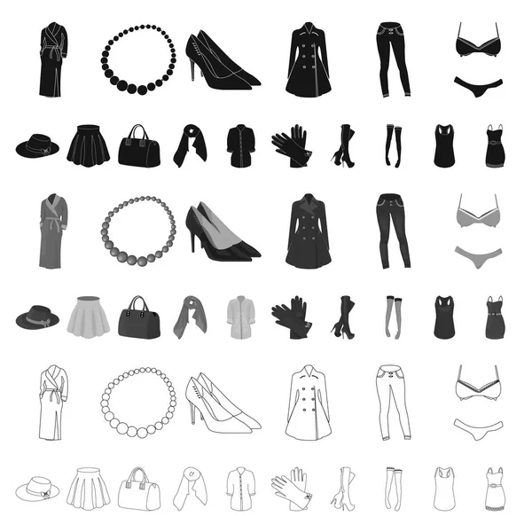 Mulheres s Vestuário desenhos animados ícones na coleção de conjuntos para design.Vestuário Variedades e Acessórios símbolo vetorial ilustração web estoque . — Vetor de Stock