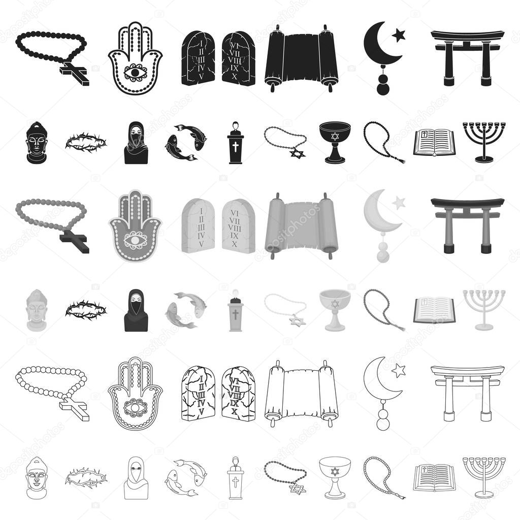 Religion and belief cartoon icons in set collection for design. Accessories, prayer vector symbol stock web illustration.