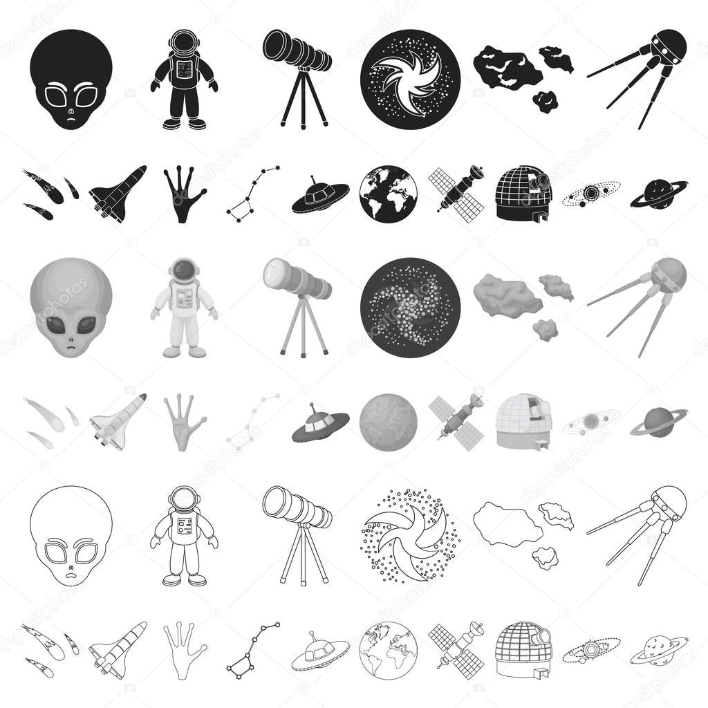 Space technology cartoon icons in set collection for design.Spacecraft and equipment vector symbol stock web illustration.