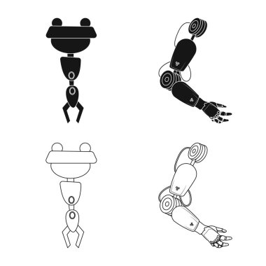 Robot ve fabrika logo vektör tasarımı. Hisse senedi için robot ve uzay vektör simge kümesi.