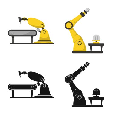 Robot ve fabrika simge vektör Illustration. Robot ve uzay hisse senedi vektör çizim seti.