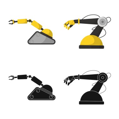 Robot ve fabrika simge vektör tasarımı. Hisse senedi için robot ve uzay vektör simge kümesi.