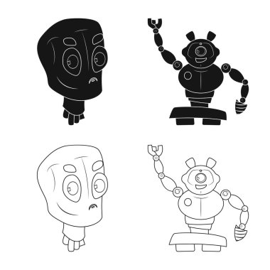 Robot ve fabrika logosu yalıtılmış nesne. Hisse senedi için robot ve uzay vektör simge kümesi.