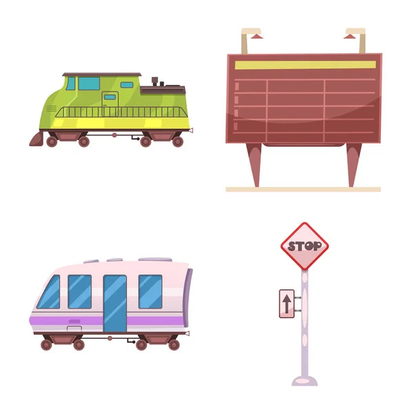 Geïsoleerde object van trein en station logo. Set van trein en ticket stock vectorillustratie. — Stockvector
