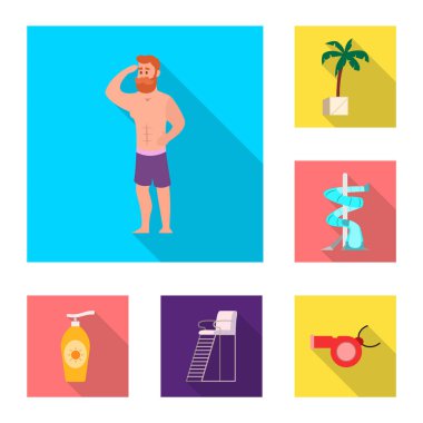 Havuzu ve yüzme işareti tasarımı vektör. Havuzu ve etkinlik hisse senedi vektör çizim topluluğu.