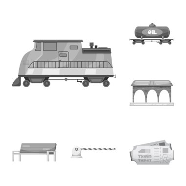 Tren ve İstasyonu simge vektör Illustration. Hisse senedi için tren ve bilet vektör simge kümesi.