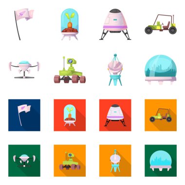 Mars ve uzay simge vektör Illustration. Mars ve dünya hisse senedi vektör çizim koleksiyonu.