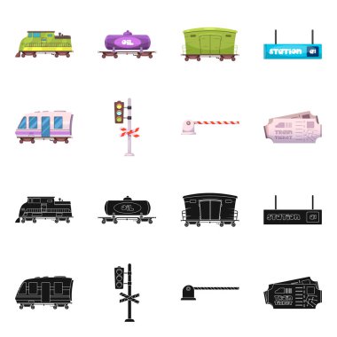 Tren ve istasyon logo vektör Illustration. Tren ve bilet hisse senedi vektör çizim seti.