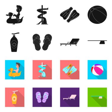 Havuzu ve yüzme simge vektör tasarımı. Hisse senedi için havuz ve etkinlik vektör simge kümesi.