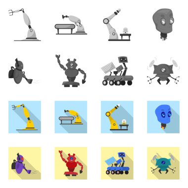 Robot ve fabrika logo vektör Illustration. Robot ve uzay hisse senedi vektör çizim seti.
