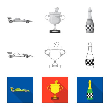 Araba ve ralli logosu yalıtılmış nesne. Araba ve yarış hisse senedi vektör çizim seti.