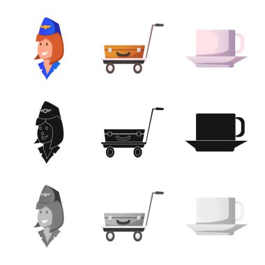 Havaalanı ve uçak logo yalıtılmış nesne. Web için Havaalanı ve uçak hisse senedi simgesi kümesi.