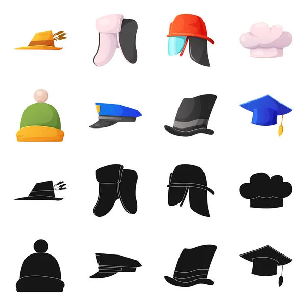 帽子とキャップのロゴの孤立したオブジェクト。ヘッドギアとストックのアクセサリーのベクトルのアイコンのセット. — ストックベクタ