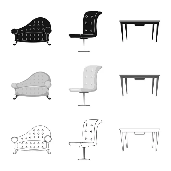 Изолированный предмет мебели и символ квартиры. Комплект мебели и иконка домашнего вектора на складе . — стоковый вектор