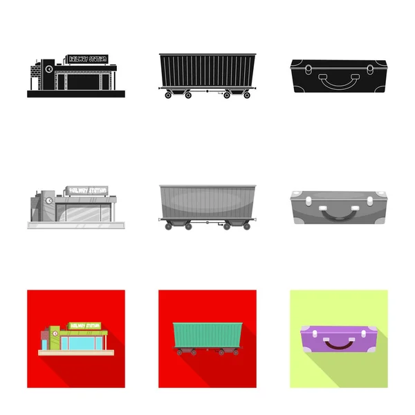 Designul vectorial al simbolului trenului și gării. Set de tren și bilet stoc ilustrație vectorială . — Vector de stoc