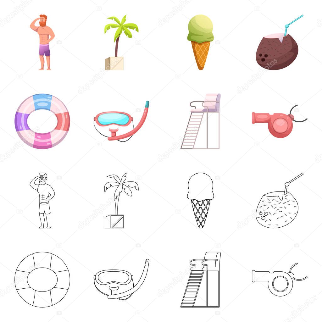 Isolated object of pool and swimming logo. Set of pool and activity stock vector illustration.