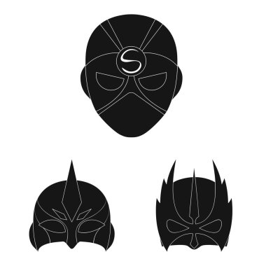 Kahraman ve maske simge vektör Illustration. Kahraman kümesi ve hisse senedi için süper kahraman vektör simgesi.