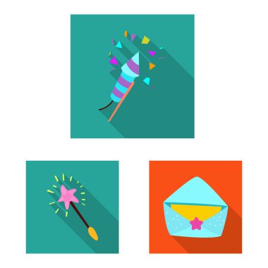 Parti ve Doğum işareti vektör tasarımı. Web için kutlama ve parti hisse senedi simgesi kümesi.