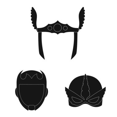 Kahraman ve maske sembolü yalıtılmış nesne. Web için kahraman ve süper kahraman hisse senedi simgesi kümesi.