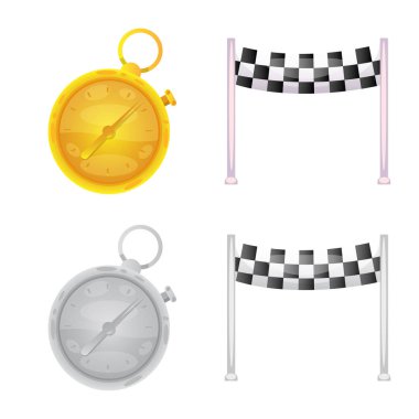 Araba ve ralli işareti yalıtılmış nesne. Araba ve yarış hisse senedi vektör çizim seti.