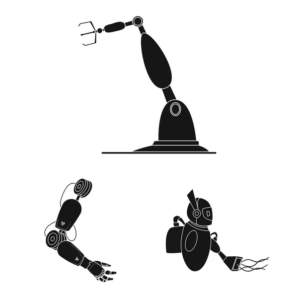 Векторное проектирование робота и логотипа завода. Набор иконки робота и космического вектора для склада . — стоковый вектор