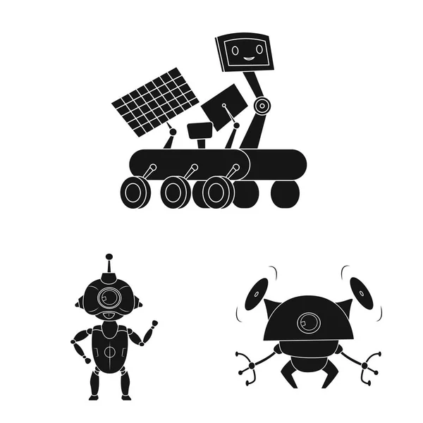 Objeto aislado de robot y logotipo de fábrica. Colección de robot e ilustración de vector de stock espacial . — Archivo Imágenes Vectoriales